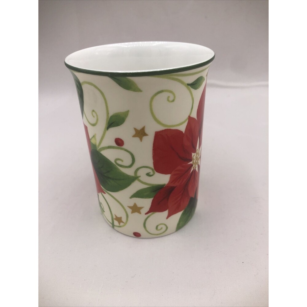 Gracie Bone China Colorful Poinsettia Coffee Tea Mug Cup 4in Tall 10 Oz